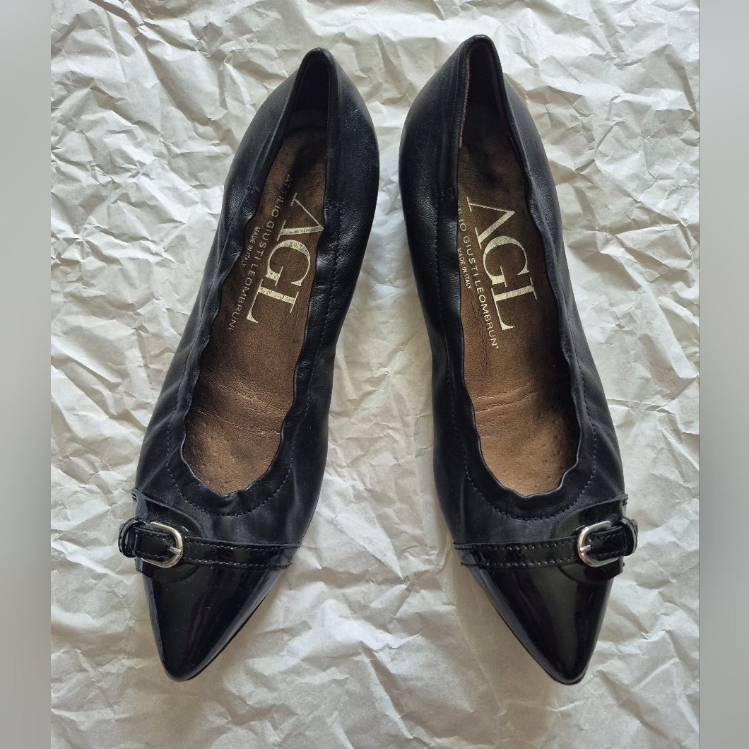 Agl Attilio Giusti Leombruni Black Pointed Toe Leather 38.5